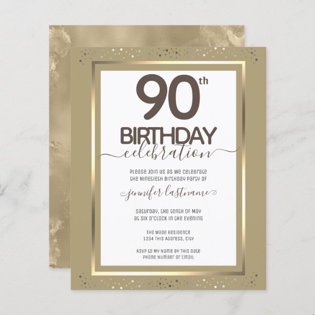 90th Birthday Party Gold Paper Sheet (Front/Back)