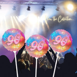 90th Birthday Party Gold Pink Glitter Disco Ball Balloon