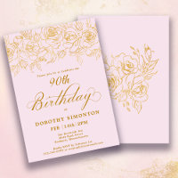 90th Birthday Party Gold Rose Floral Blush Pink