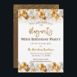 90th Birthday Party Gold Silver Balloons Invitation<br><div class="desc">A gorgeous 90th birthday party or celebration invitation.
A fabulous gold and silver balloons design with lots of space for your party details - perfect to announce a celebration for a ninetieth party. Stylish flat card invitation.</div>