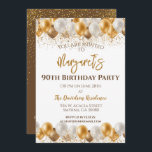 90th Birthday Party Gold Silver Balloons Invitation<br><div class="desc">A gorgeous 90th birthday party or celebration invitation.
A fabulous gold and silver balloons design with lots of space for your party details - perfect to announce a celebration for a ninetieth party. Stylish flat card invitation.</div>