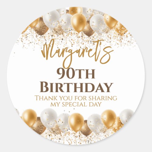 90th Birthday Party Gold Silver Thank You Classic Round Sticker