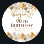 90th Birthday Party Gold Silver Thank You Classic Round Sticker<br><div class="desc">A gorgeous 90th birthday party or celebration favor sticker. This fabulous gold and silver balloons design is the perfect  way to decorate your favor bags for a 90th celebration or ninetieth party.</div>