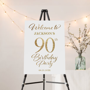90th Birthday Party Gold Welcome Sign