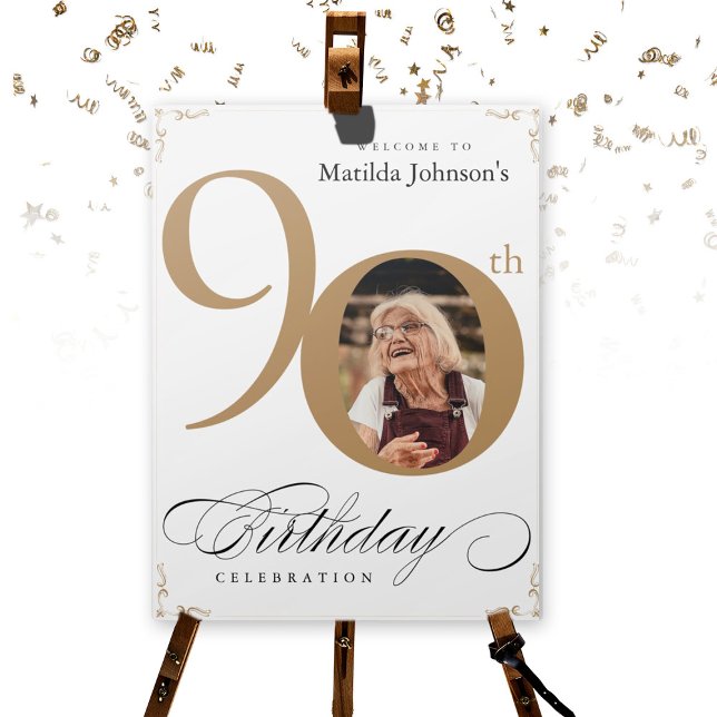 90th Birthday Party Gold White Welcome Custom  Foam Board (90th Birthday Party Gold White Welcome Custom Foam Board)
