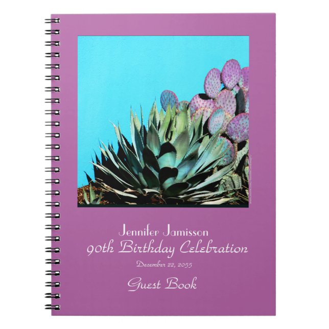 90th Birthday Party Guest Book, Agave and Cactus  Notebook (Front)
