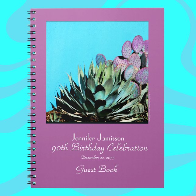 90th Birthday Party Guest Book, Agave and Cactus  Notebook (Creator Uploaded)