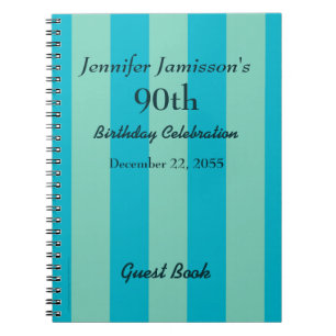 90th Birthday Party Guest Book Blue & Green Stripe