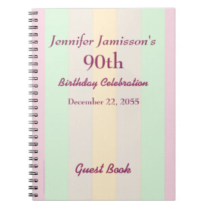 90th Birthday Party Guest Book Pastel Stripe