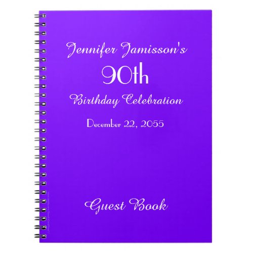 90th Birthday Party Guest Book Purple Minimalist