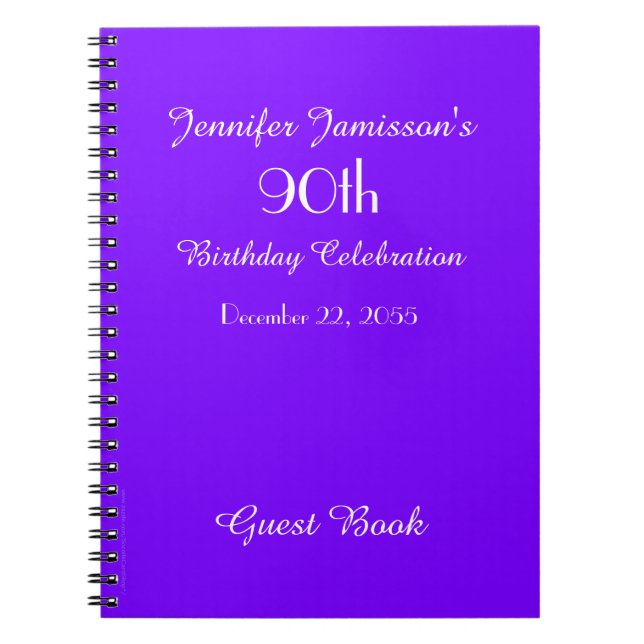 90th Birthday Party Guest Book Purple Minimalist (Front)