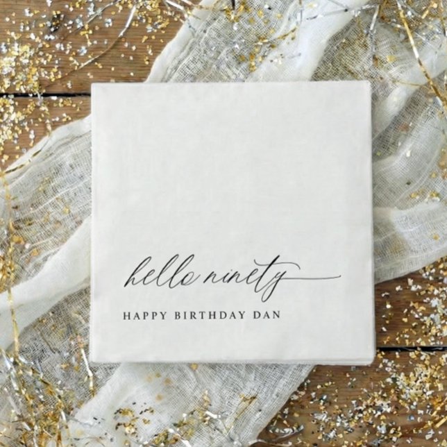 90th Birthday Party Hello 90 Modern Milestone Napkins (90th birthday party napkins - elegant modern black and white hello ninety birthday party decor.)