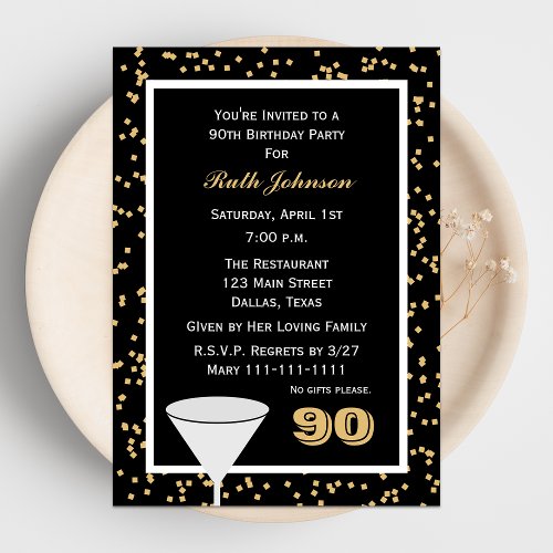 90th Birthday Party Invitation -- 90 and Confetti