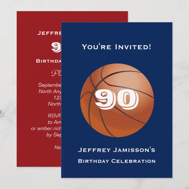 90th Birthday Party Invitation Basketball (Front/Back)