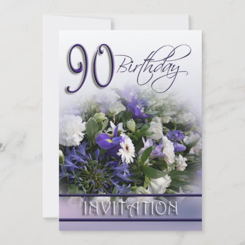 90th Birthday Party Invitation _ Blue bouquet