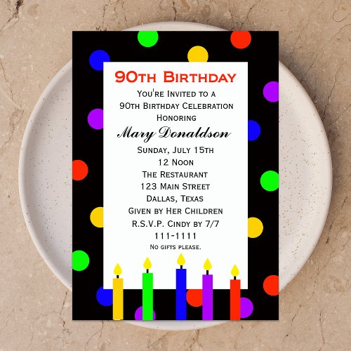 90th Birthday Party Invitation -- Candles and Dots