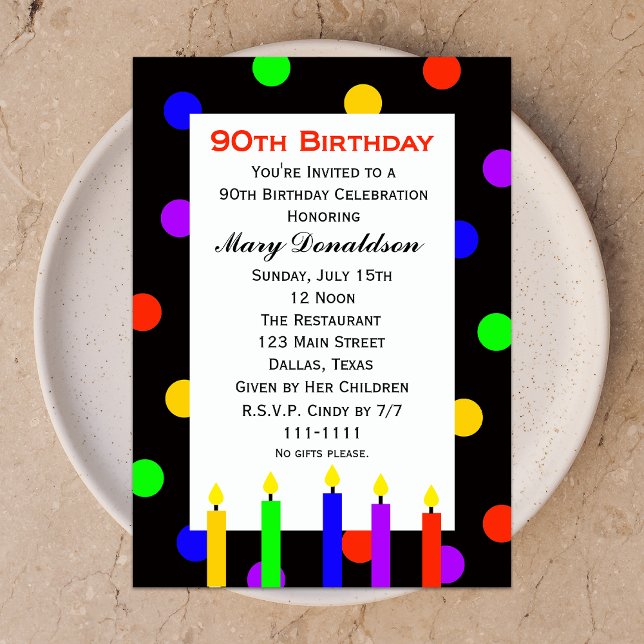 90th Birthday Party Invitation Candles and Dots (Creator Uploaded)