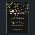 90th Birthday Party Invitation - Gold Black<br><div class="desc">90th Birthday Party Invitation.
Elegant design with faux glitter gold and black. Cheers to 90 Years! Message me if you need further customization.</div>