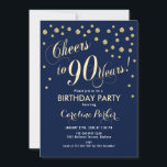 90th Birthday Party Invitation - Gold Navy<br><div class="desc">90th Birthday Party Invitation for women or men. Elegant design with faux glitter gold and navy. Features script font and confetti. Cheers to 90 Years! Perfect for a stylish milestone bday celebration.</div>