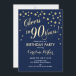 90th Birthday Party Invitation - Gold Navy<br><div class="desc">90th Birthday Party Invitation for women or men. Elegant design with faux glitter gold and navy. Features script font and confetti. Cheers to 90 Years! Perfect for a stylish milestone bday celebration.</div>