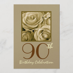 90th Birthday Party Invitation GOLD Roses
