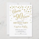 90th Birthday Party Invitation - Gold White<br><div class="desc">90th Birthday Party Invitation for women or men. Elegant design with faux glitter gold and white. Features script font and confetti. Cheers to 90 Years! Perfect for a stylish milestone bday celebration.</div>