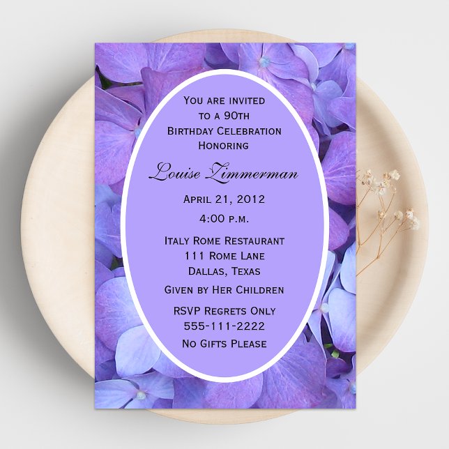 90th Birthday Party Invitation Hydrangeas (Creator Uploaded)