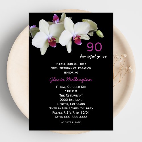 90th Birthday Party Invitation -- Orchids
