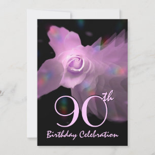 90th Birthday Party Invitation PINK Butterfly Rose