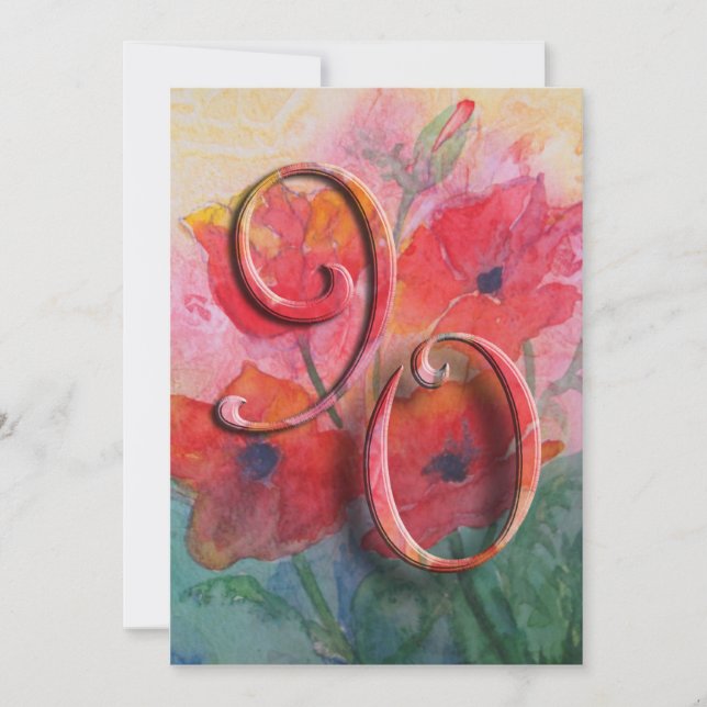 90th Birthday Party Invitation - Poppies (Front)