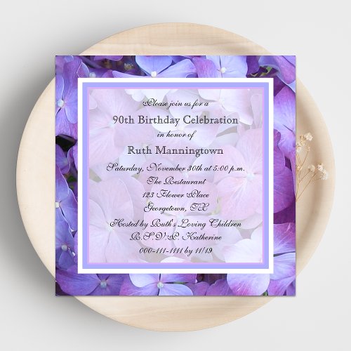 90th Birthday Party Invitation - Hydrangeas