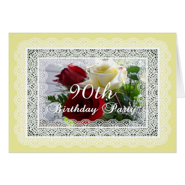 90th Birthday Party Invitation Red and Yellow Rose Card