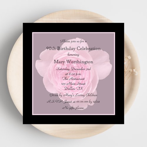 90th Birthday Party Invitation - Rose for 90th