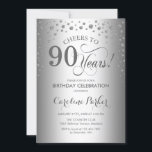 90th Birthday Party Invitation - Silver<br><div class="desc">90th Birthday Party Invitation.
Elegant design with faux glitter silver. Cheers to 90 Years! Message me if you need further customization.</div>