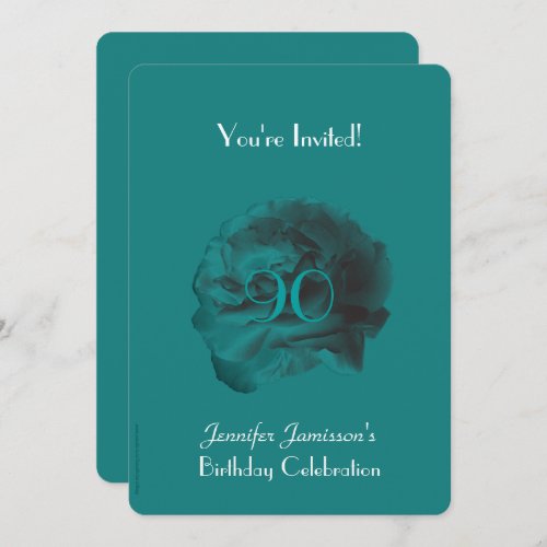 90th Birthday Party Invitation Teal Rose
