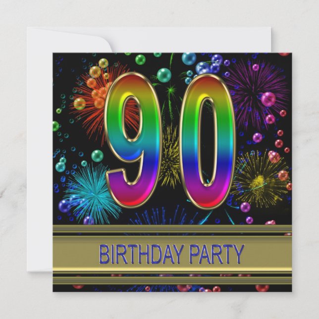 90th Birthday party Invitation with bubbles (Front)