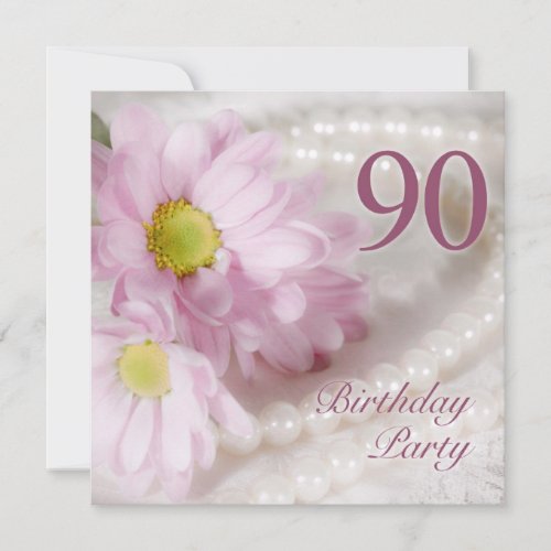 90th Birthday party invitation with daisies
