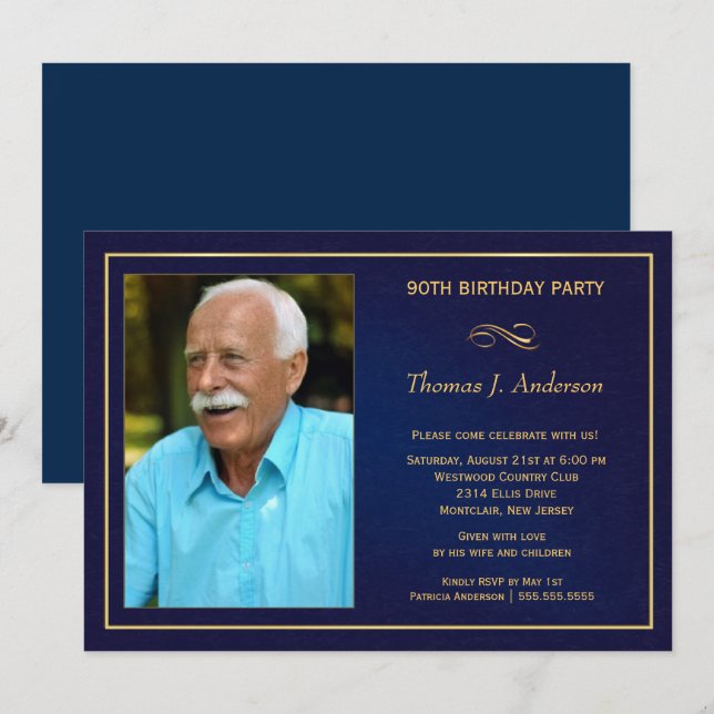 90th Birthday Party Invitations - Add your photo (Front/Back)