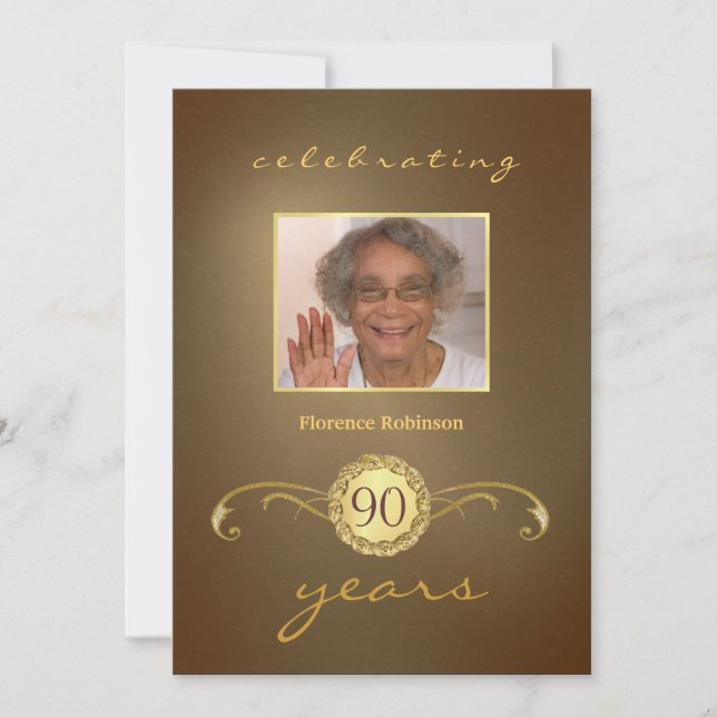 90th Birthday Party Invitations - Antique Gold (Front)