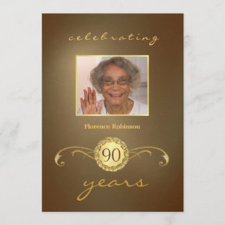90th Birthday Party Invitations - Antique Gold