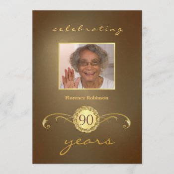 90th Birthday Party Invitations - Antique Gold by SquirrelHugger at Zazzle