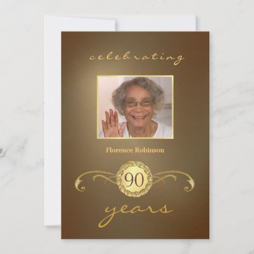 90th Birthday Party Invitations - Antique Gold