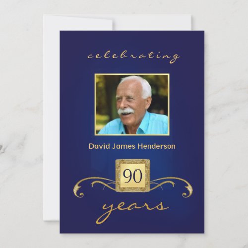 90th Birthday Party Invitations - Blue Monogram