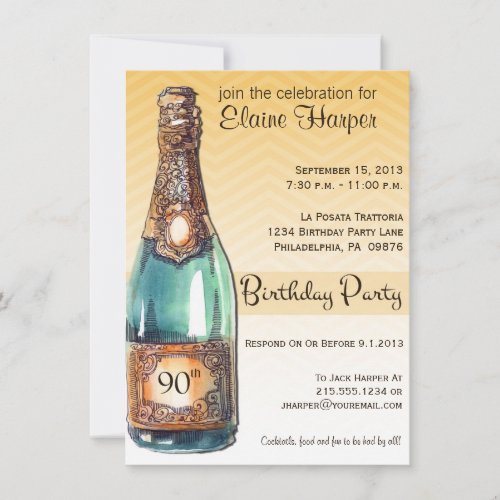 90th Birthday Party Invite in Gold Chevron Ombre