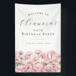 90th Birthday Party January Birth Flower Welcome Banner<br><div class="desc">Elegant watercolor pink carnation flowers create a beautiful floral border at the bottom of this birthday party welcome banner,  carnation flowers are the January birth flower. A trendy font combination gives it a modern vibe. All of the text is editable.</div>