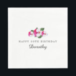 90th Birthday Party Magenta Pink White Custom Napkins<br><div class="desc">Pretty magenta pink and white pansies create a joyful color palette for this special birthday party. Two lines of text let you personalize your party supplies.</div>