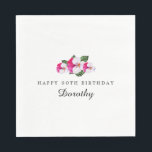 90th Birthday Party Magenta Pink White Custom Napkins<br><div class="desc">Pretty magenta pink and white pansies create a joyful color palette for this special birthday party. Two lines of text let you personalize your party supplies.</div>