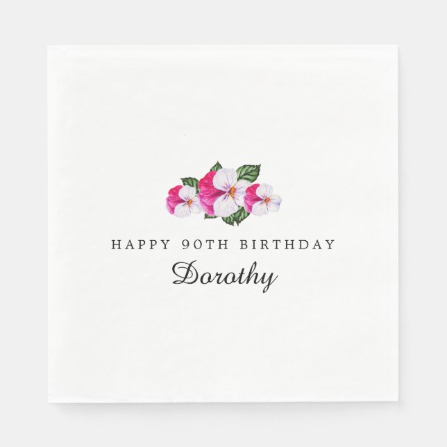 90th Birthday Party Magenta Pink White Custom Napkins (Front)