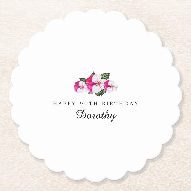 90th Birthday Party Magenta Pink White Custom Paper Coaster (Front)