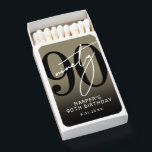 90th Birthday Party Matchboxes<br><div class="desc">90th Birthday Matchbox Favor. Celebrate ninety years in style with this bold, modern matchbox design. A large black “90” sits at the top, layered with a handwritten white “Ninety” for a sleek and eye-catching look. The background features a rich faux gold finish, giving the design a warm, elegant, and celebratory...</div>